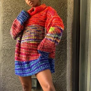 Mutli Color Sweater Dress with Turtleneck